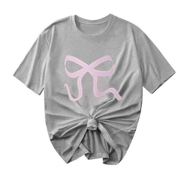 Primavera Top Mujeres Moda Casual Nueva Cinta de Arco Impresa Cuello Redondo Camiseta de Manga Corta, Camiseta de Cuello Tripulado