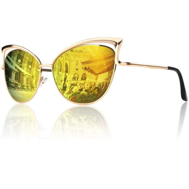 GQUEEN Gafas de Sol Polarizadas Grandes con Montura de Metal en Forma de Ojo de Gato