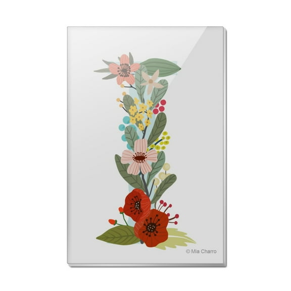 Letter I Floral Monogram Initial Rectangle Acrylic Fridge Refrigerator Magnet