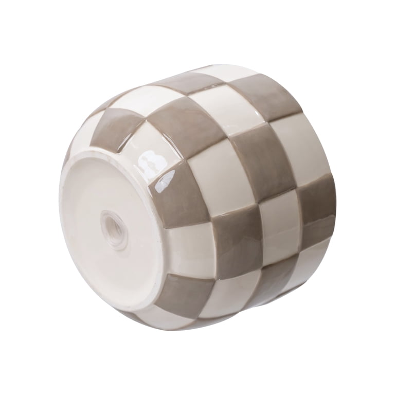 Mainstays Lennon Round Ceramic Planter, Birch Gray Checkered photo 6