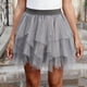 thumbnail image 3 of Mujeres Alta Falda Elástica de la Cintura Midi en Capas Ruffle Asimétrica Mini Falda, Coqueteo de Alta Cintura Casual Inferior, 3 of 6