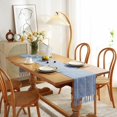 thumbnail image 3 of XINQIHANG Rustic Farmhouse Style Linen Table Runner, Boho Handmade Tassel Embroidery Table Runners 90 Inches Long for Holiday Party, Dresser and Dining Decorations, 13 x 90 inch-Blue, 3 of 7