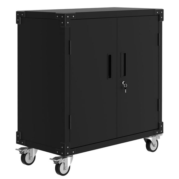 EcoSummer Black Metal Garage Storage Cabinet with Wheels & Lock, 35.4" Rolling Cabinet with Adjustable Shelves