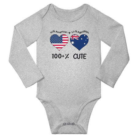 

50% American + 50% Australian = 100+% Cute Baby Long Slevve Bodysuit Unisex Gifts (Gray 12-18 Months)