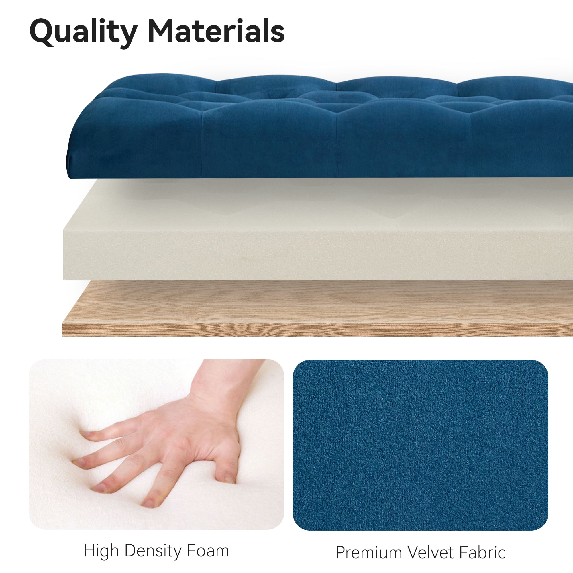 Velvet Storage Bench, Upholstered Bed Bench with Storage, End of Bed Ottoman with Wooden Legs,Bedside Storage Bench for Bedroom, Living Room, or Entryway, Blue