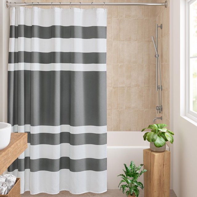 Cortina de ducha Madison Park Spa Waffle 180 x 180 cm, color carbón