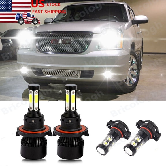 6500K White LED Headlight Hi/Lo Beam Fog Light Bulbs for GMC Yukon 2007-2014
