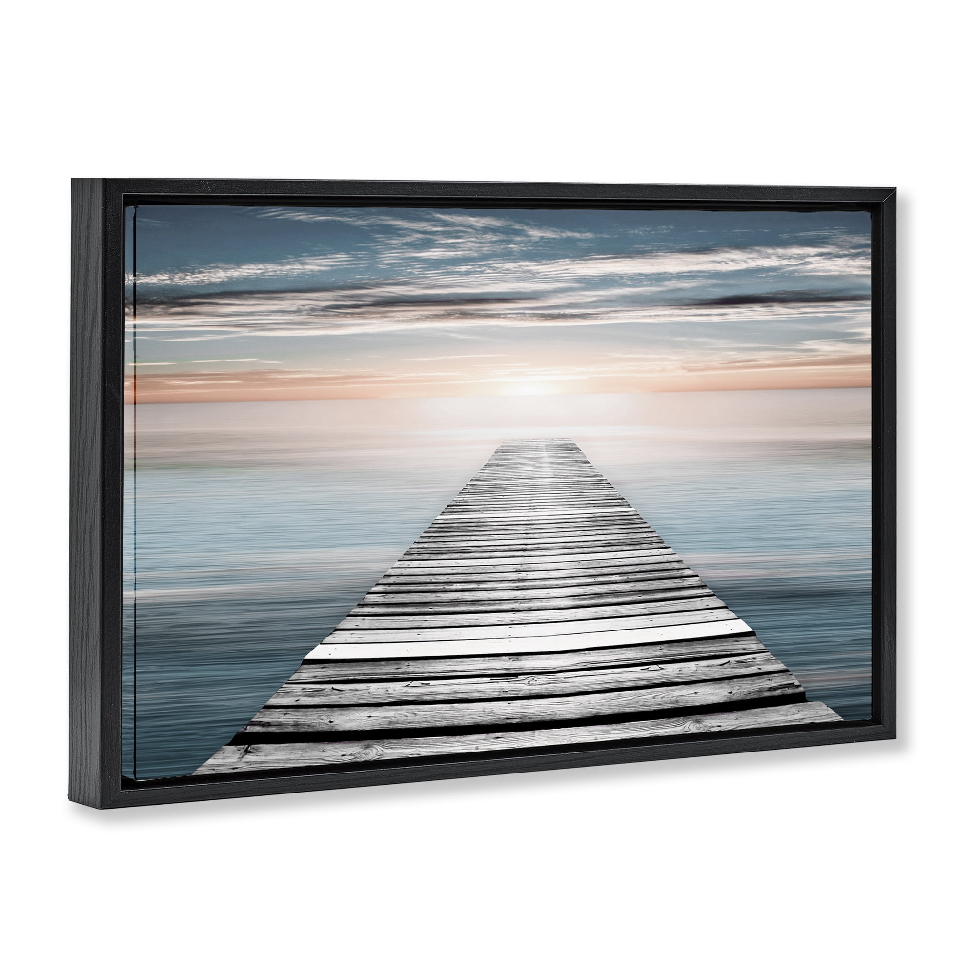 Stupell Industries Sunlit Dock Planks Landscape & Nature Photography Black Floater Framed Canvas Art Print Wall Art, 25 x 17