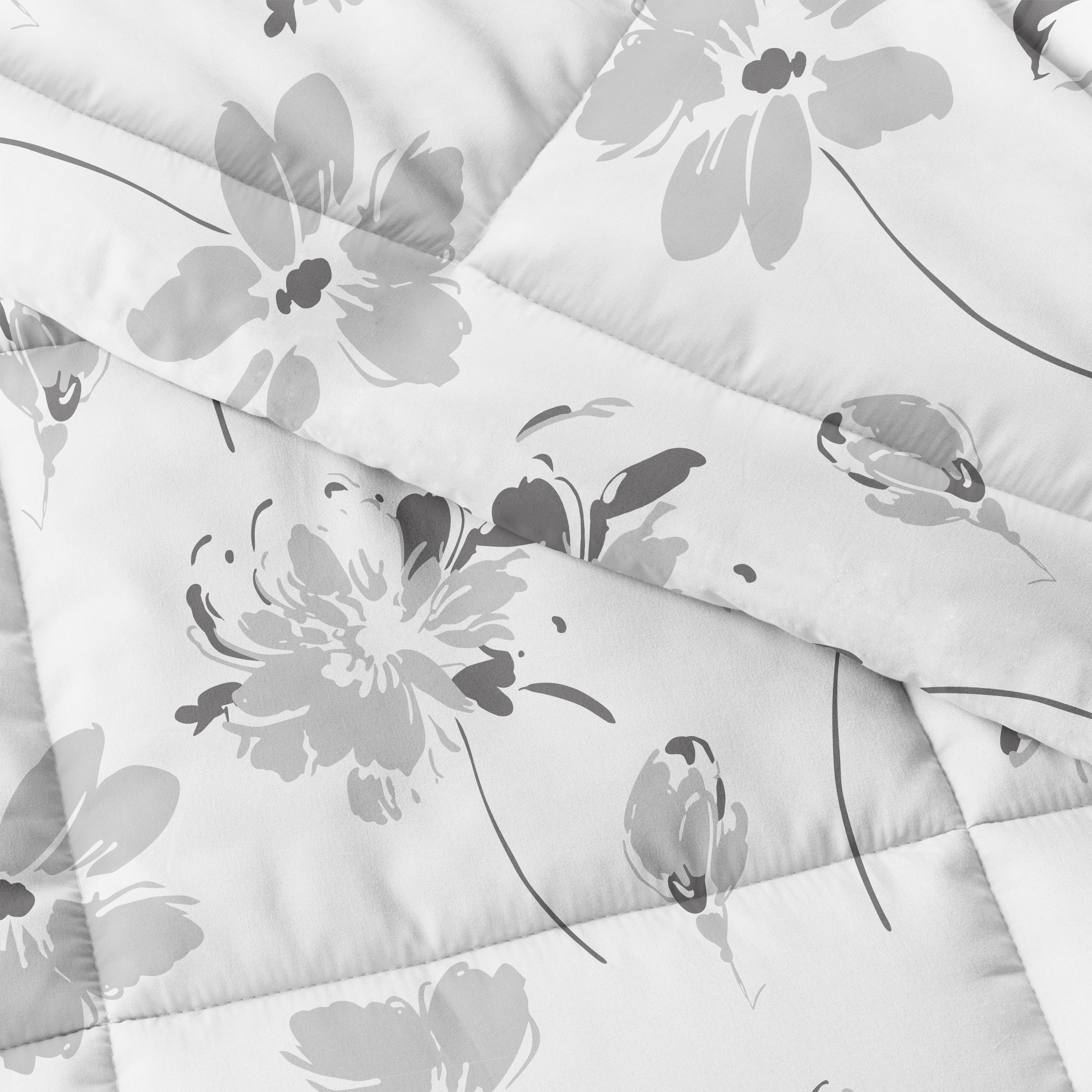 Noble Linens 3-Piece Light Gray Magnolia Gray Print Comforter Set, King/CalKing