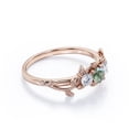 thumbnail image 3 of JeenMata Trio Stone - 1 Carat Round Shaped Transparent Scenic Moss Green Agate and Moissanite - Botanical Design Engagement Ring - 18K Rose Gold Plating over Silver, 3 of 7