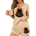 thumbnail image 2 of Tnhcen Women's Halloween Milk Silk Pajama Set Short Sleeve Round Neck Sporty Sleepwear Comfortable Loungewear S-XL Multiple Colors Available Beige, 2 of 7
