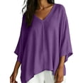 thumbnail image 2 of SOOMLON Peplum Blouses for Women Plus Size V Neck Dolman 3/4 Sleeve Shirts Loose Solid Ruched Tops Comfy Casual Clothes, 2 of 7