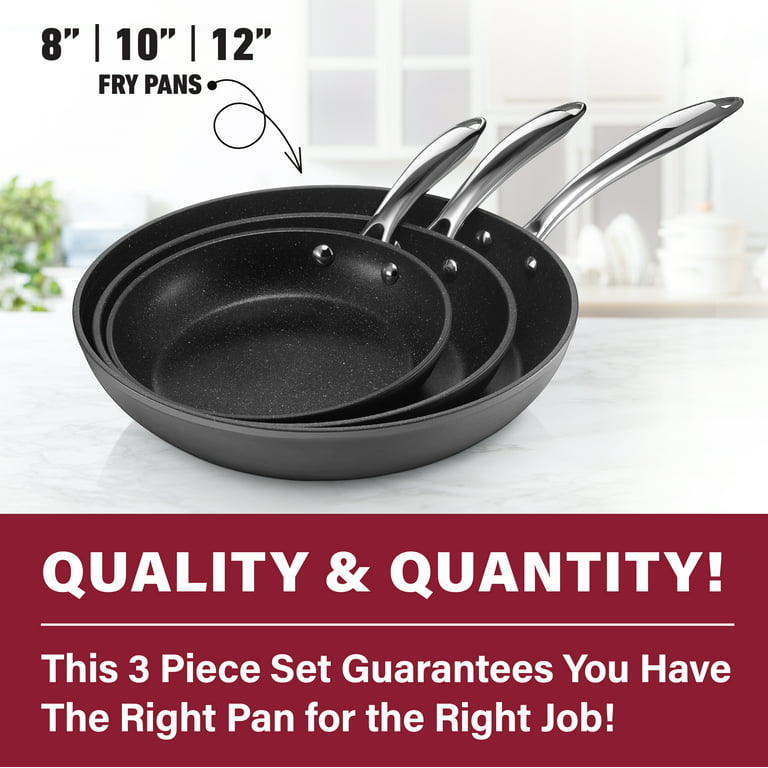 Granitestone Blue 3 Pack Nonstick Fry Pan Set with Rubber Grib Handle - 8''  10'' and 12'' & Reviews