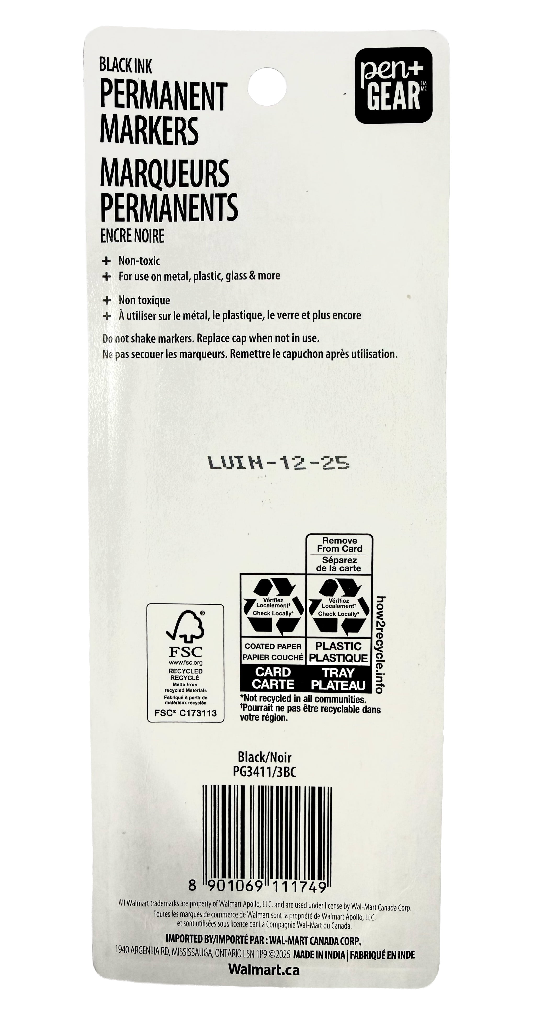 Pen + Gear 3 CT Pointe Multi Marquers Permanents Black Noire