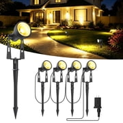 Low Voltage Landscape Lighting, 4 Pack IP68 Waterproof Landscape Lights with Ground Stakes, 12W LED Outdoor Spotlights, 36V 3000K Warm White for Garden Yard Tree Pathway