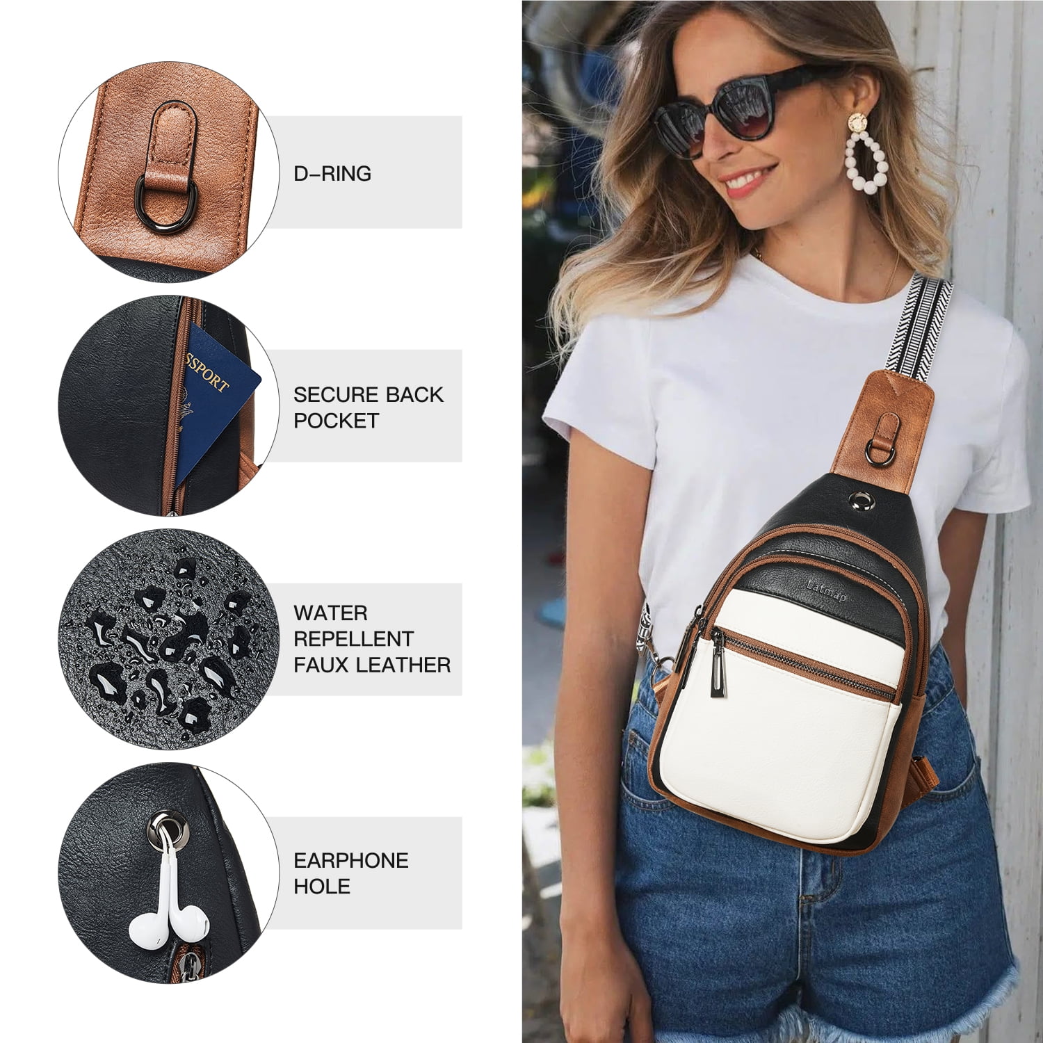 Sling Bag for Women Crossbody Fanny Pack - Lightweight Waterproof Faux Leather Purse for Travel Hiking Running Hands-Free