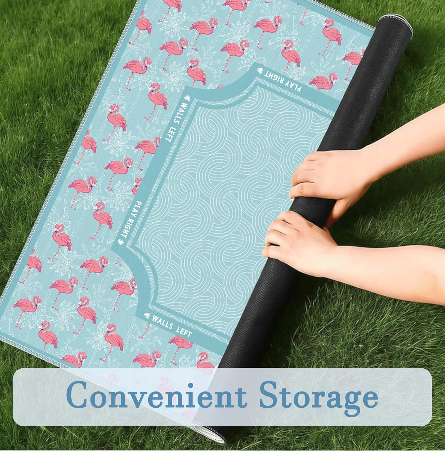 Blue Coastal Beach Flamingo Palm Leaf Mahjong Mat 31.5x31.5 Inch, Non-Slip and Noise Reduction Mah Jong Table Mat Cover Gifts for Mahjong Lovers Poker Board Games Dominoes