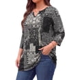 thumbnail image 4 of WellSize Plus Size Womens Tunic Tops 3/4 Sleeve Dressy Fall Blouses Casual V Neck Floral Shirts Tunics for Leggings, 4 of 8