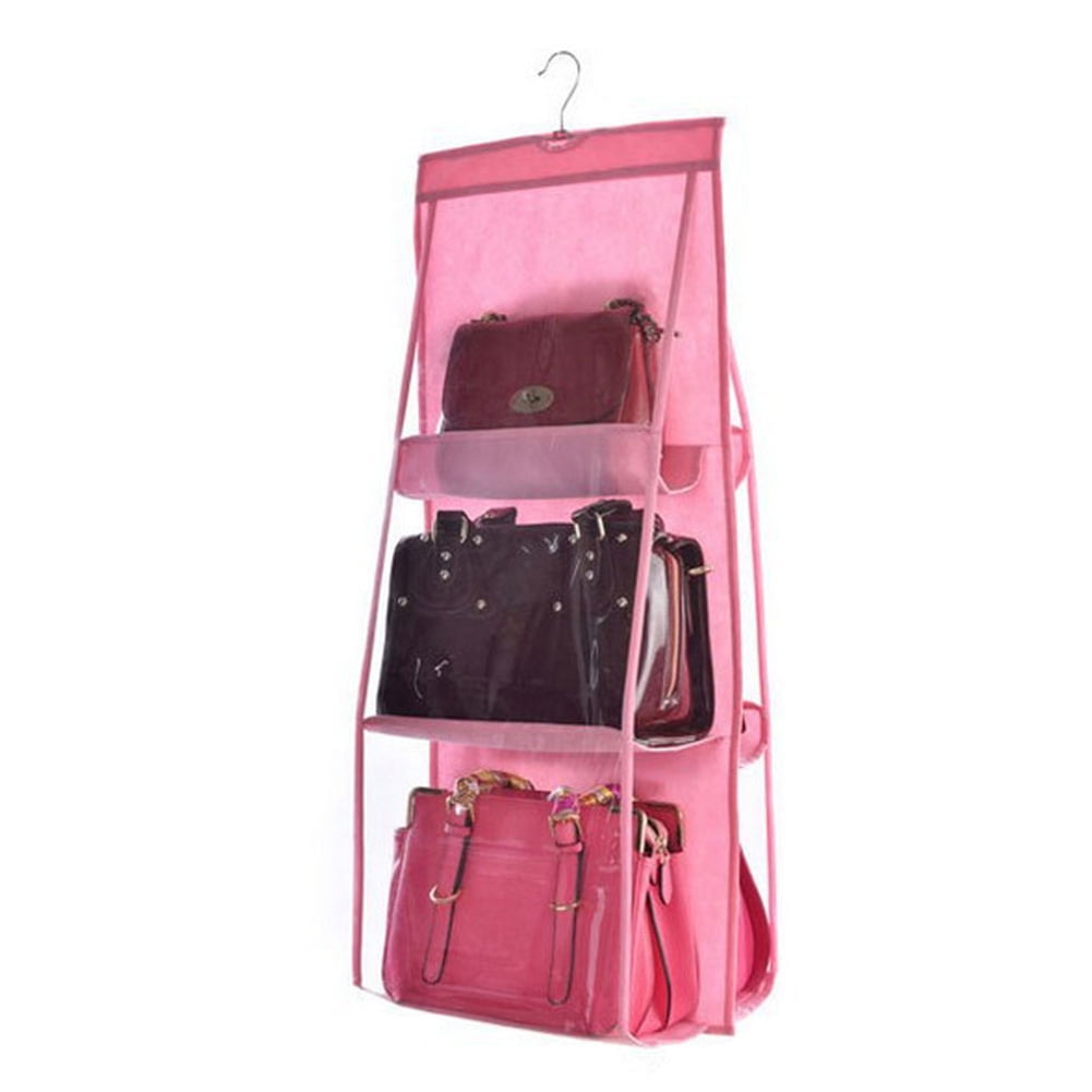 6Pockets Hanging Storage For Bag Purse Handbag Organizer Hangers Space Save 
