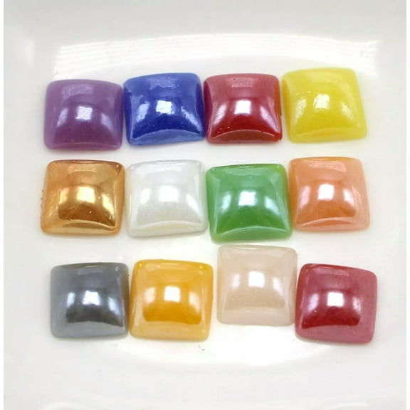 U8MO 200 Mixed Color AB Square Flatback Glass Cabochon Ceramic Half Pearl 8X8mm