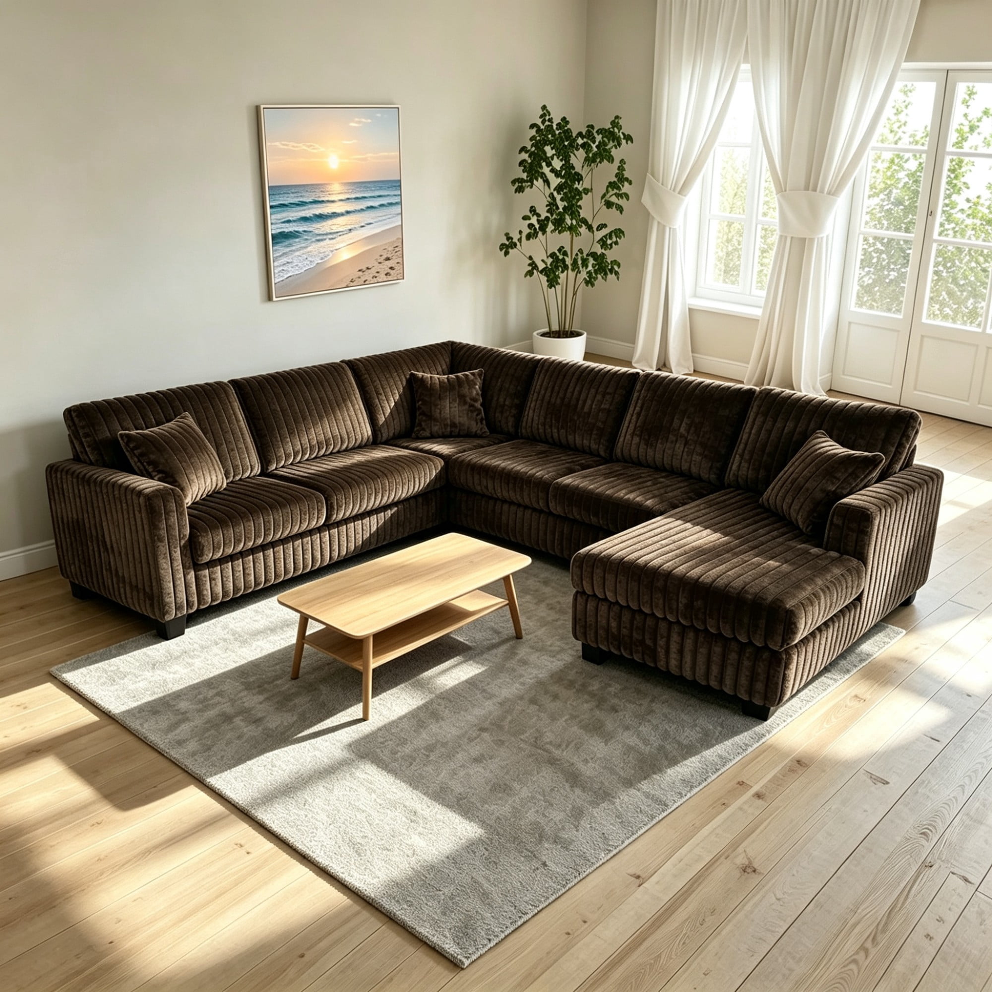 Bentley Plush Soft 6-Person U-Shaped Sectional Sofa with Chaise, Coffee