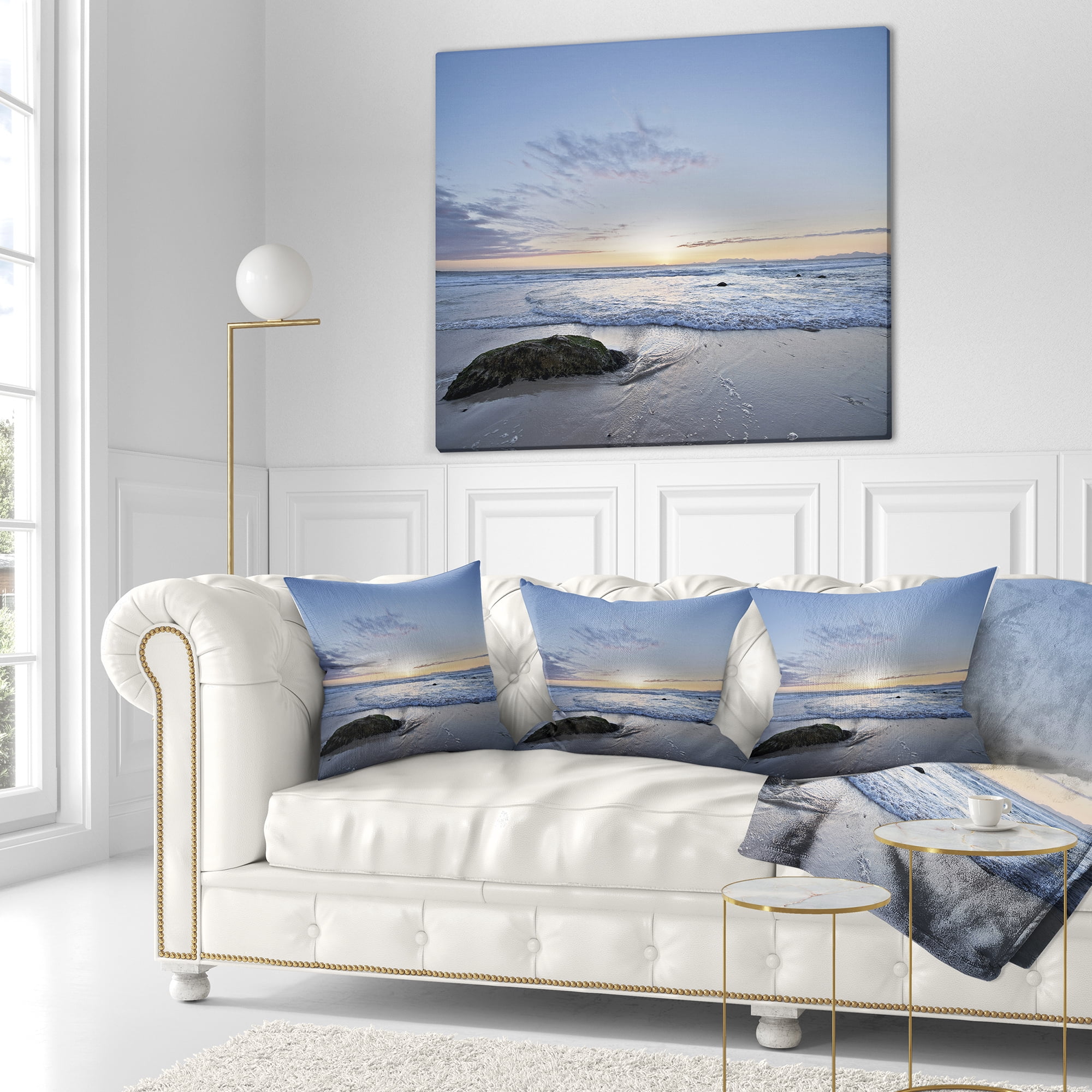 Designart Beautiful Rocky Seashore in Blue - Seashore Throw Pillow - 18x18