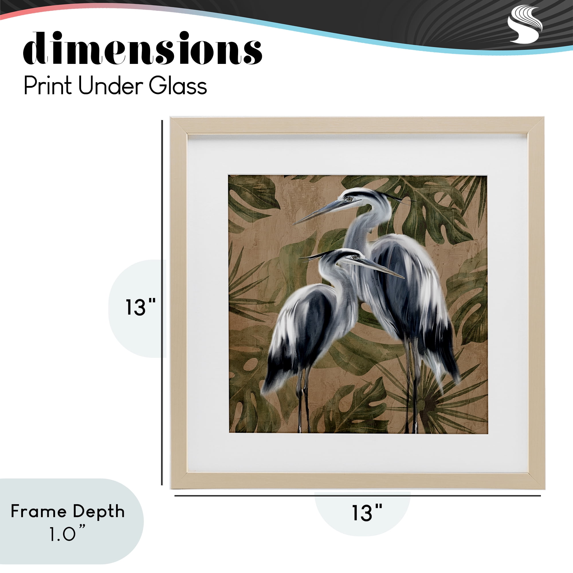 Stupell Industries Two Herons over Tropical Leaves Birch Framed Print Under Glass, design by Kim Allen