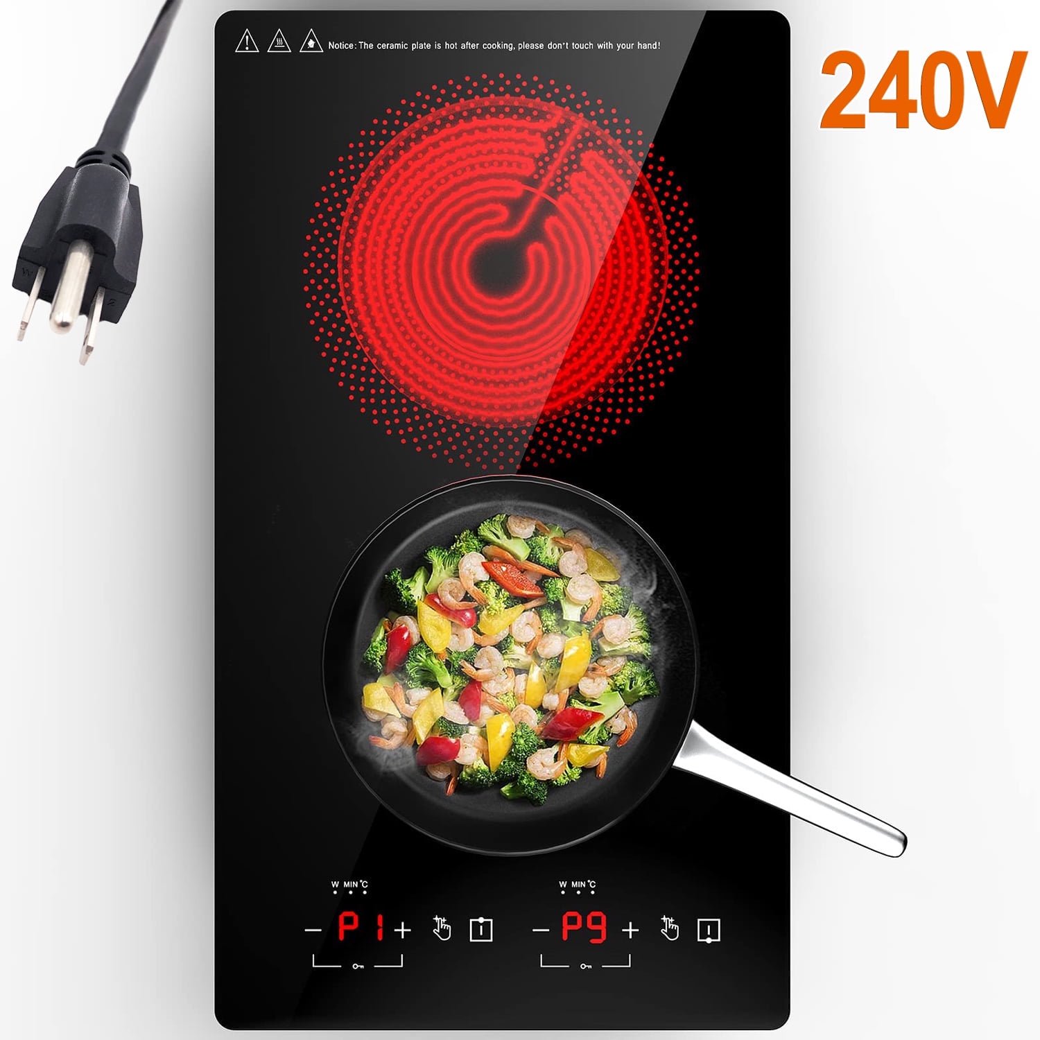 iMeshbean Electric Induction Cooktop 12 inch,Electric Stove Burner,Built-in and Countertop Electric Stove Top,LED Touch Screen,9 Heating Level,Timer & Kid Safety Lock,240V,3000W
