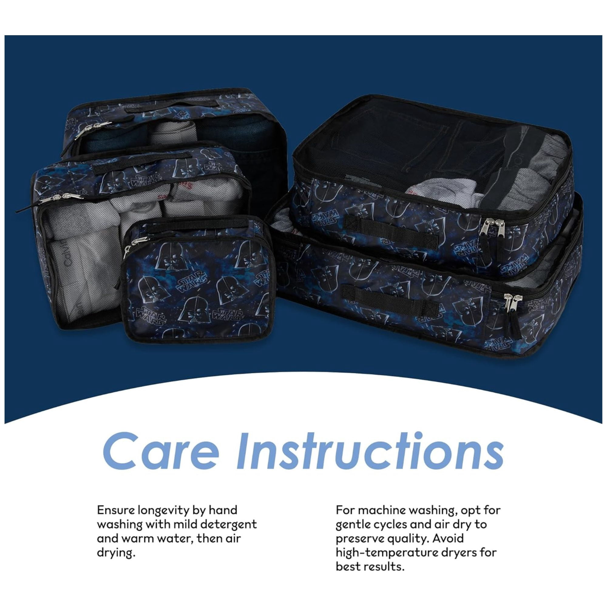 Star Wars Men’s Packing Cubes, 5 Piece Cube Set Darth Vader Suitcase Travel Organizer for Kids and Adult Blue