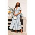 thumbnail image 2 of Women'S Elegant V Neck Solid Puff Sleeve Button Lady Beach Party Dress Blue S, 2 of 8
