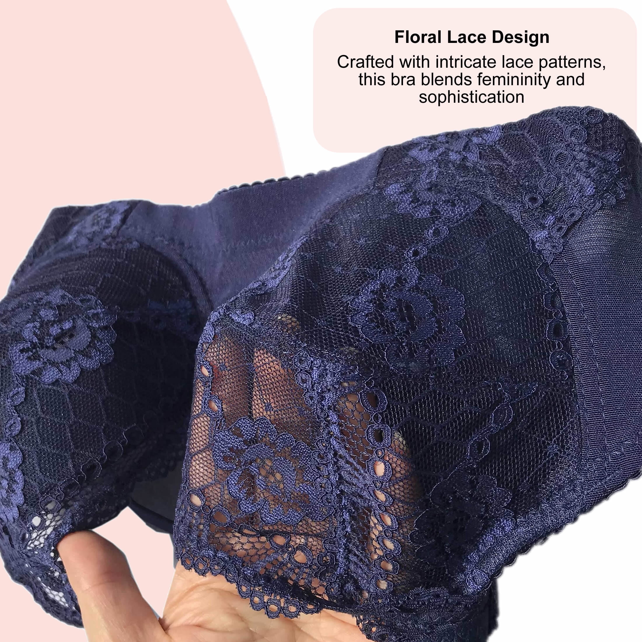 BIMEI Women’s Lace Pocket Bra for Breast Forms | Mastectomy Prosthesis Bra with Underwire & Sheer Lace | Ideal for Silicone Breast Forms, Blue, 38