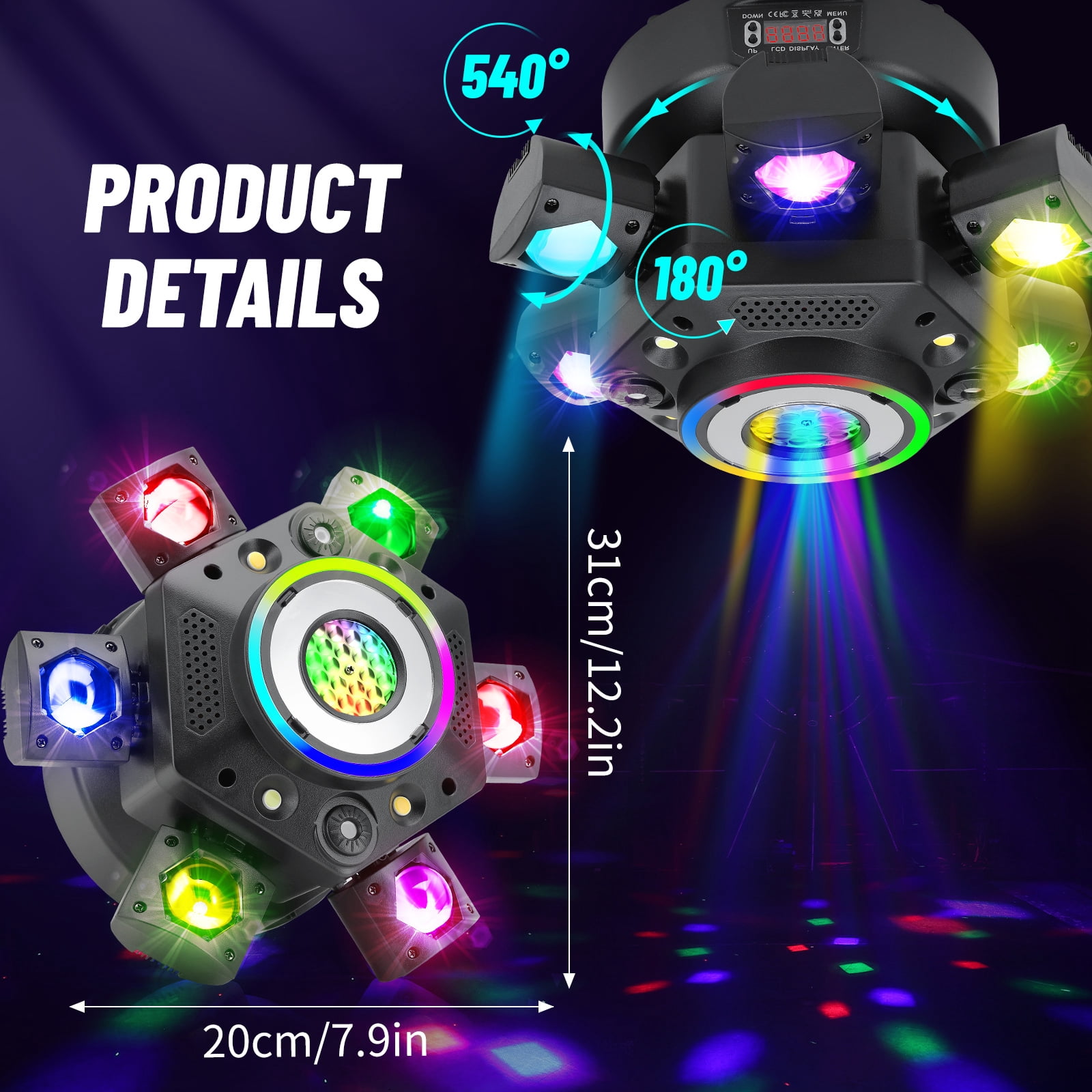 Moving Head DJ Lights,  6 Arm RGBW LED 150W Disco Stage Light with Mixed Lighting Effects, Sound Activated, DMX 512 Remote Control DJ Lights for Disco Club Wedding Party (Mixed Light)