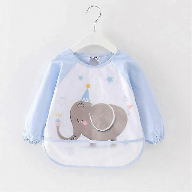 Waterproof long-sleeved bib, children's bib with sleeves, unisex feeding apron (Blue)_c*