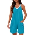 thumbnail image 2 of Jumpsuits for Women Casual Summer Rompers Sleeveless Loose Spaghetti Strap Shorts Overalls Jumpers with Pockets Blue L, 2 of 9
