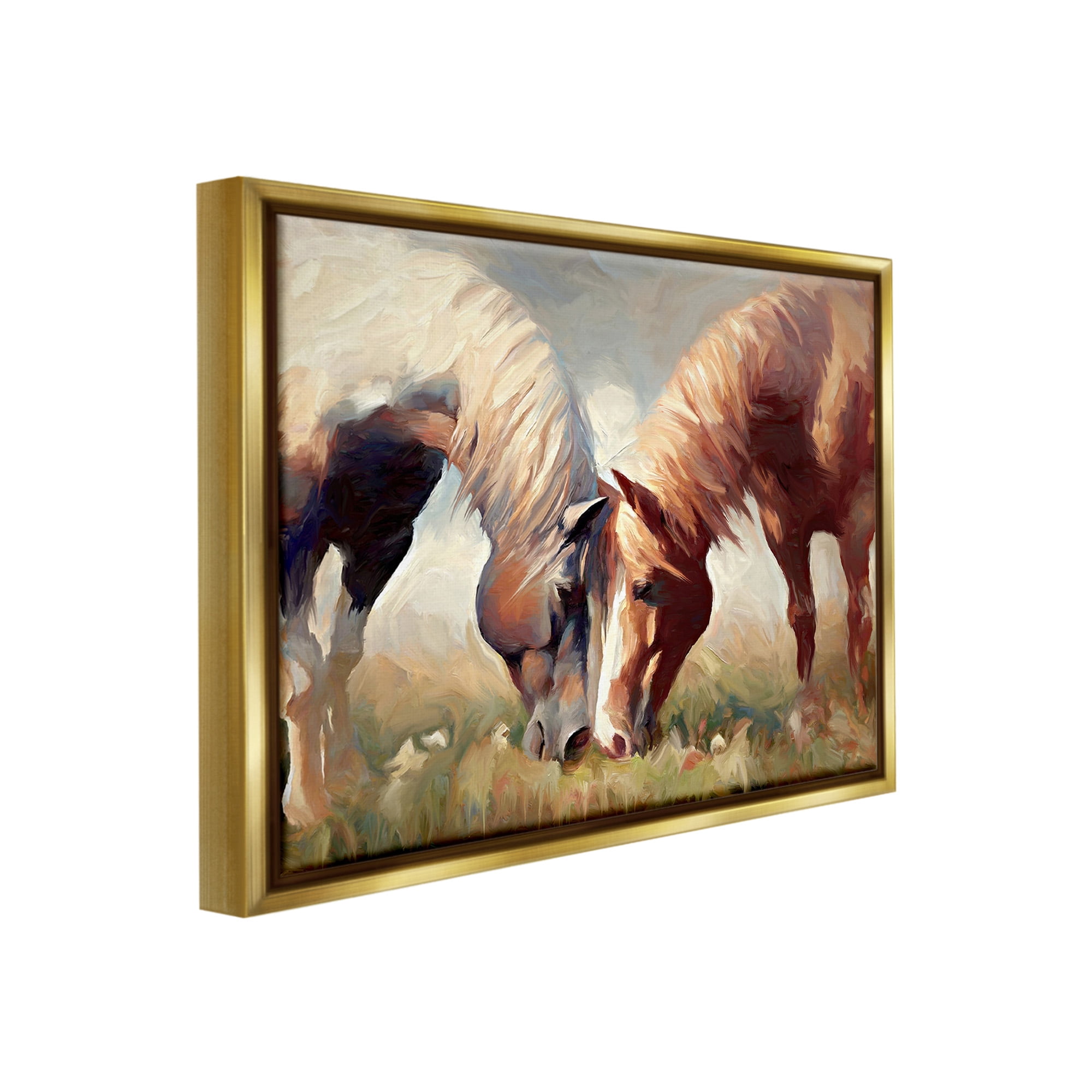 Stupell Industries Grazing Horse Pair Animals & Insects Painting Gold Floater Framed Canvas Art Print Wall Art, 31 x 25