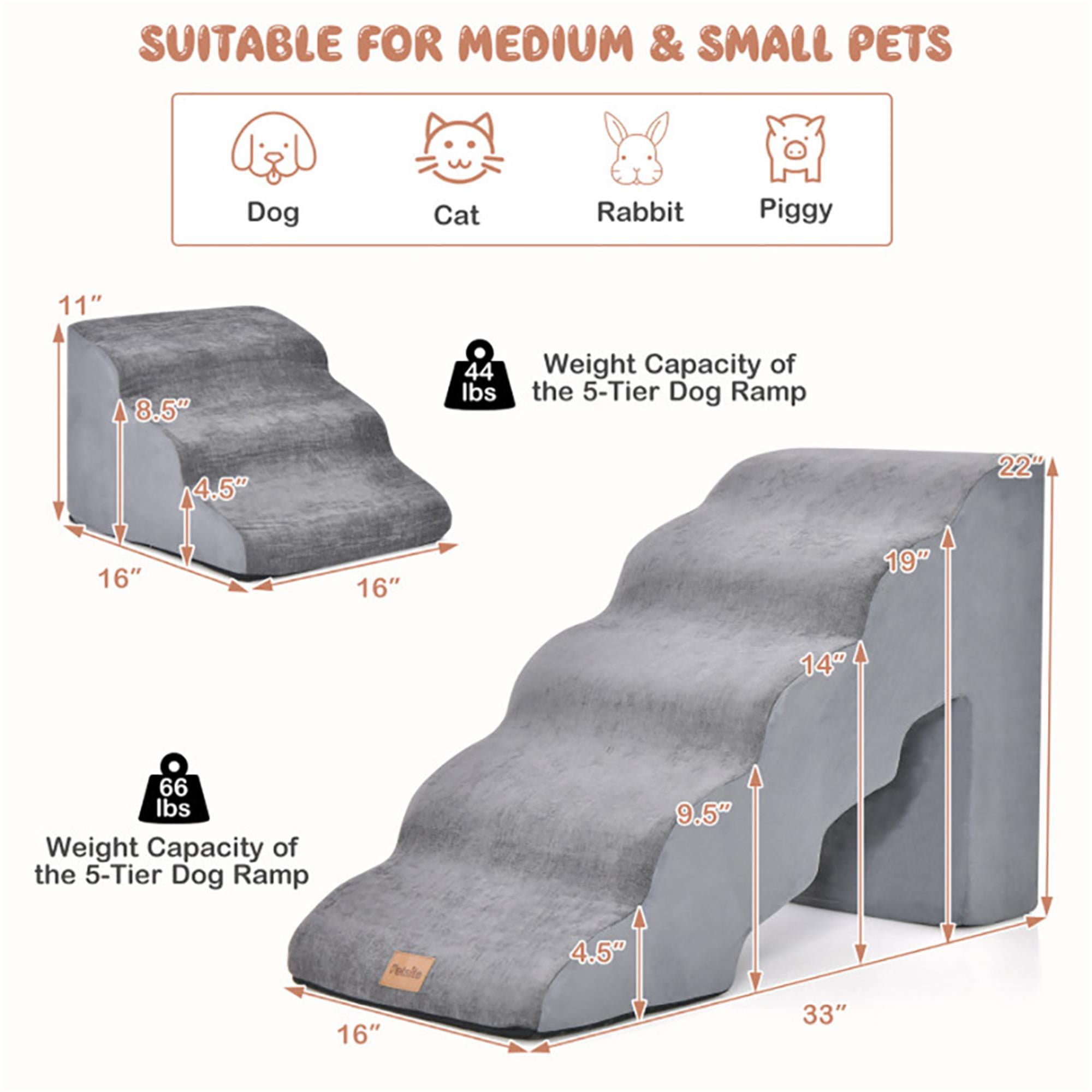 resenkos 33" Dog Stairs for Small Pets with High-Density Sponge and Silicone Paw Prints, 5-Step Dog Ramp for Beds and Couch, Gray