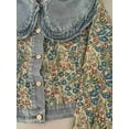 thumbnail image 5 of Women'S Sweet Pan Collar Long Sleeve Jacquard Denim Jacket Blue S, 5 of 9