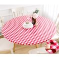 thumbnail image 6 of Rally Home Goods Indoor Outdoor Patio Round Fitted Vinyl Tablecloth, Flannel Backing, Elastic Edge, Waterproof Wipeable Cover, Red-White Gingham Plaid Check Plastic for 6-Seat Table of 43-56’’ Diam, 6 of 8