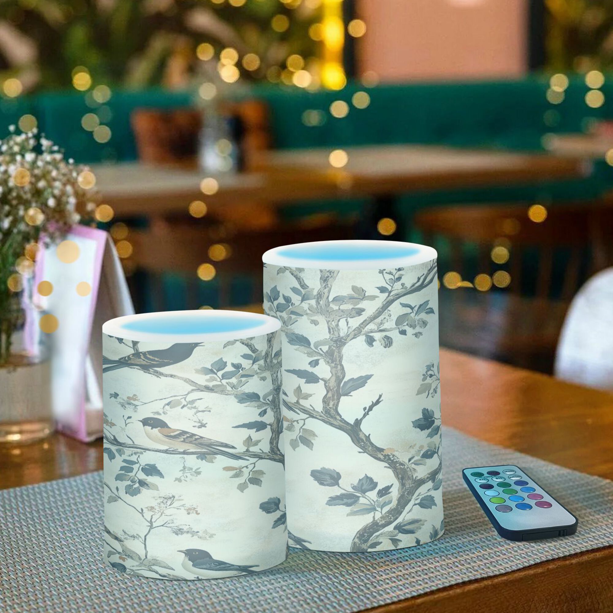Yayeee Flameless Candles with Remote Flickering Battery Operated Multi Color Changing, Beige Birds