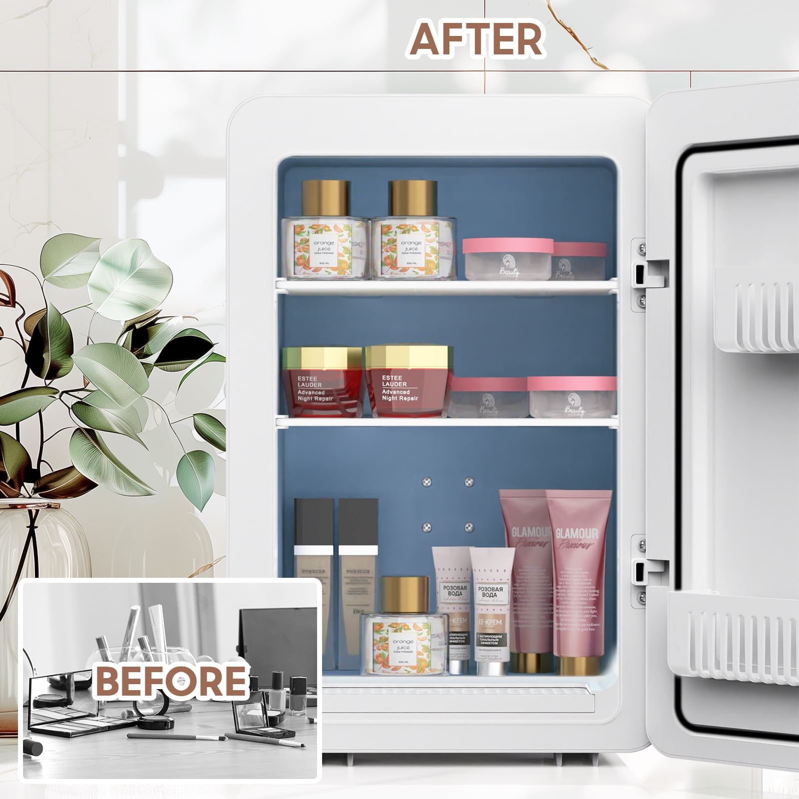 ADVWIN 20L Skincare Fridge with Mirror & LED Lighting, 3-Mode Dimmable, Cooler & Warmer with Drip Tray, Bedroom, Vanity, Car & Home Use