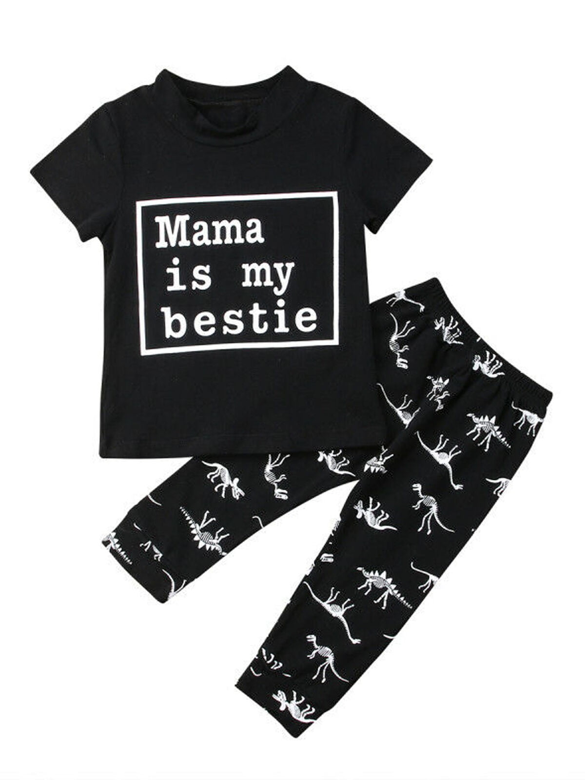 Baby Toddler Boys Girls Kids 2 Piece Dinosaur Print Sweatshirt Plaid Pants Set