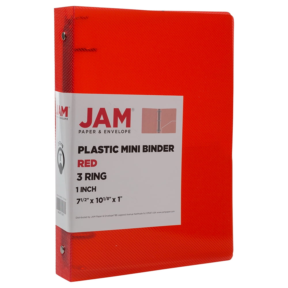 JAM Plastic 1 in Mini Binders, 3 Metal Rings, Red, Sold Individually