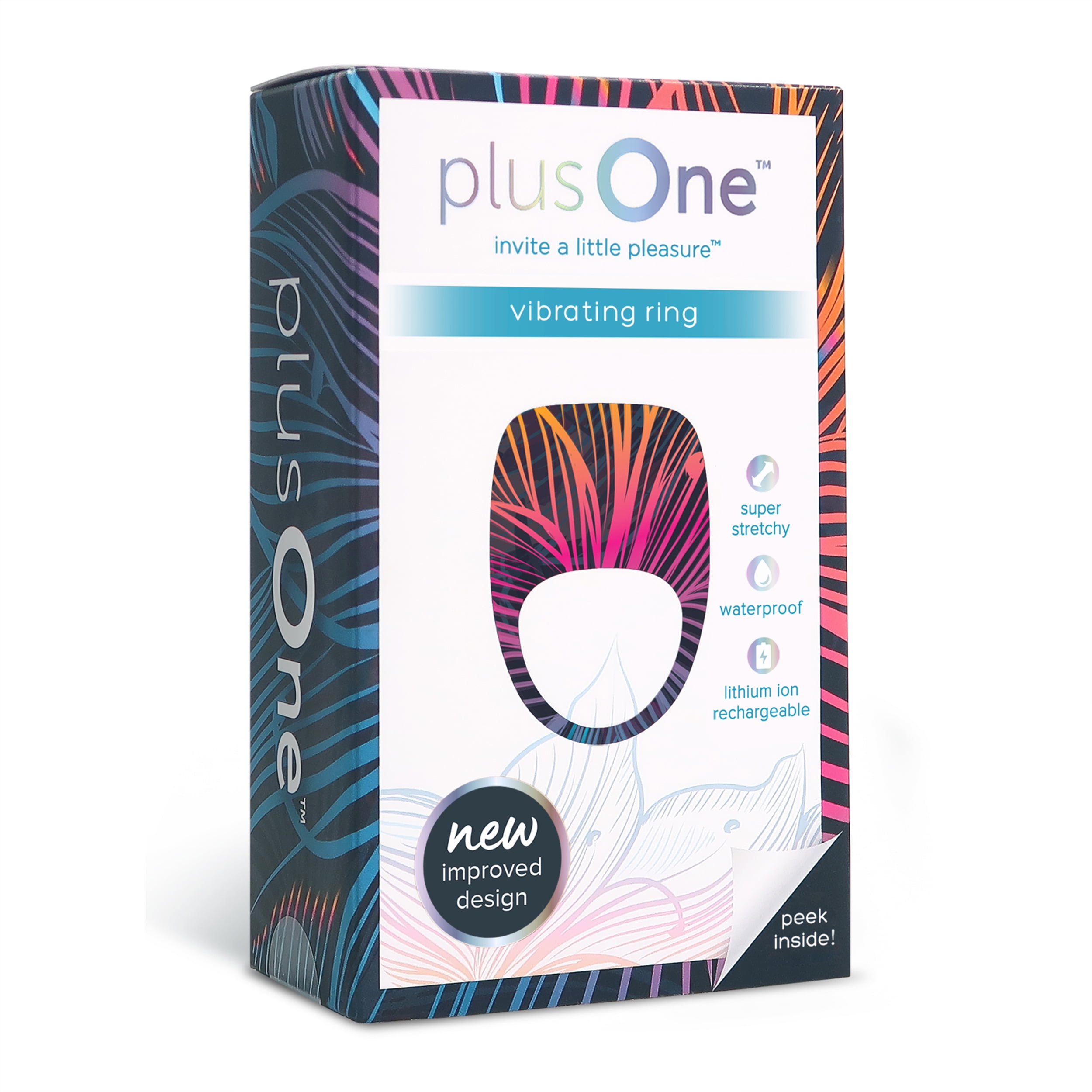 plusOne Vibrating Ring Soft Touch Silicone Massager, 5 Vibration Settings, Teal Color, Waterproof
