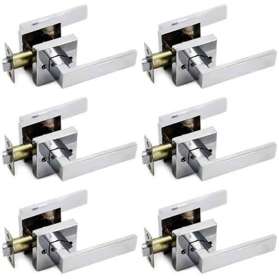 6 Pack Door Lever Handle and Lock Set Crown Passage by Villar Home Designs Silver