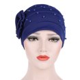 thumbnail image 3 of Prolriy Turbans for Women Women Beading Hat Muslim Ruffle Floral Turban Wrap Cap Head Wraps Hats for Women Blue, 3 of 4