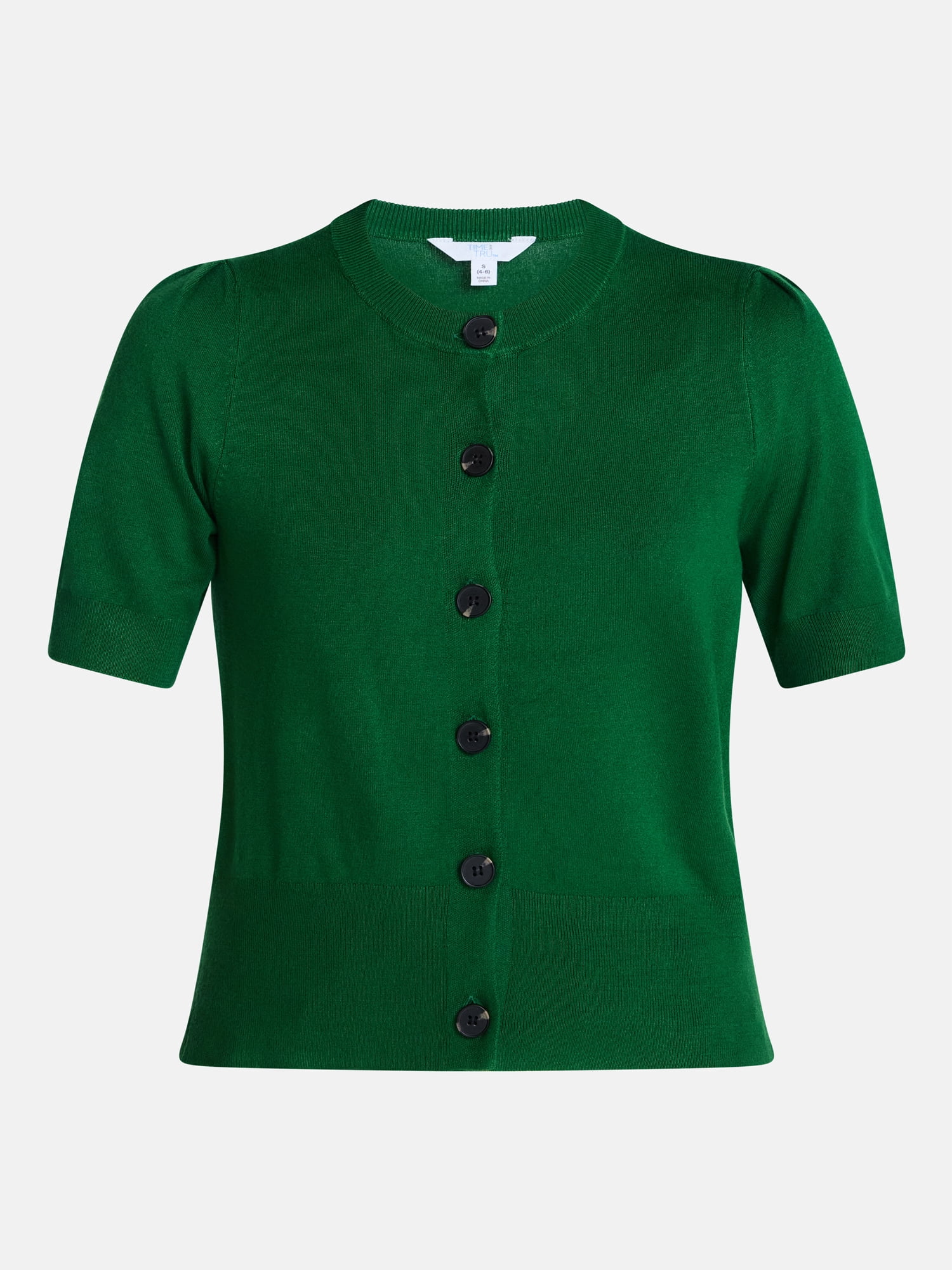 Time and Tru Women's Crewneck Cardigan with Short Sleeves, Lightweight, Sizes XS-XXXL