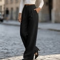 thumbnail image 2 of Straight Leg Corduroy Pants for Women, Relaxed Fit Pants with Elastic Waist and Side Pockets, Vacation Casual Outdoor Wear | VerBelle,Black S, 2 of 9