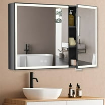 JBLCC LED Lighted Medicine Cabinet with Mirror, 31.5"x23.6" Bathroom Wall Cabinet w/ Defogger, Dimmable, Memory Function, Black