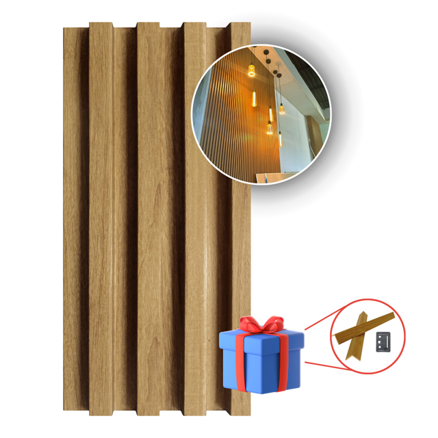 Panel Decorativo de WPC UHome para Interiores Muro Pared Diseño Duradero Acabado Madera Texturas Variadas 3D Acanalado 6.49m2 14 Piezas 290x16 cm ROBLE