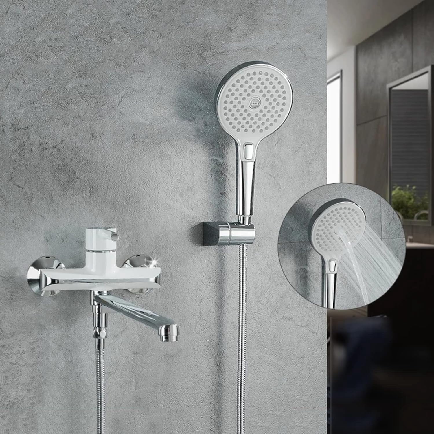 Wall Mount Bathtub Faucet with Handheld Sprayer and Long Spout, Brass Single Handle Bath Shower Mixer Tap, Easy to Install